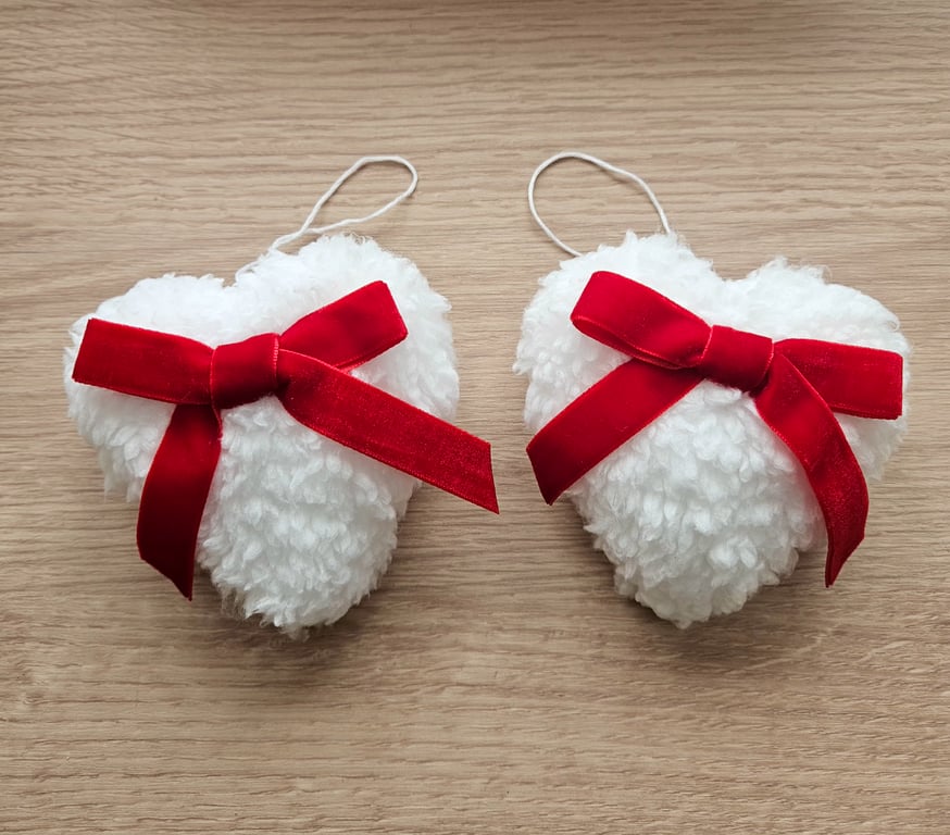 Snowy White Fluffy Hanging Hearts 