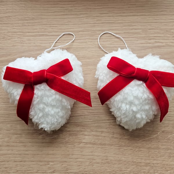 Snowy White Fluffy Hanging Hearts 
