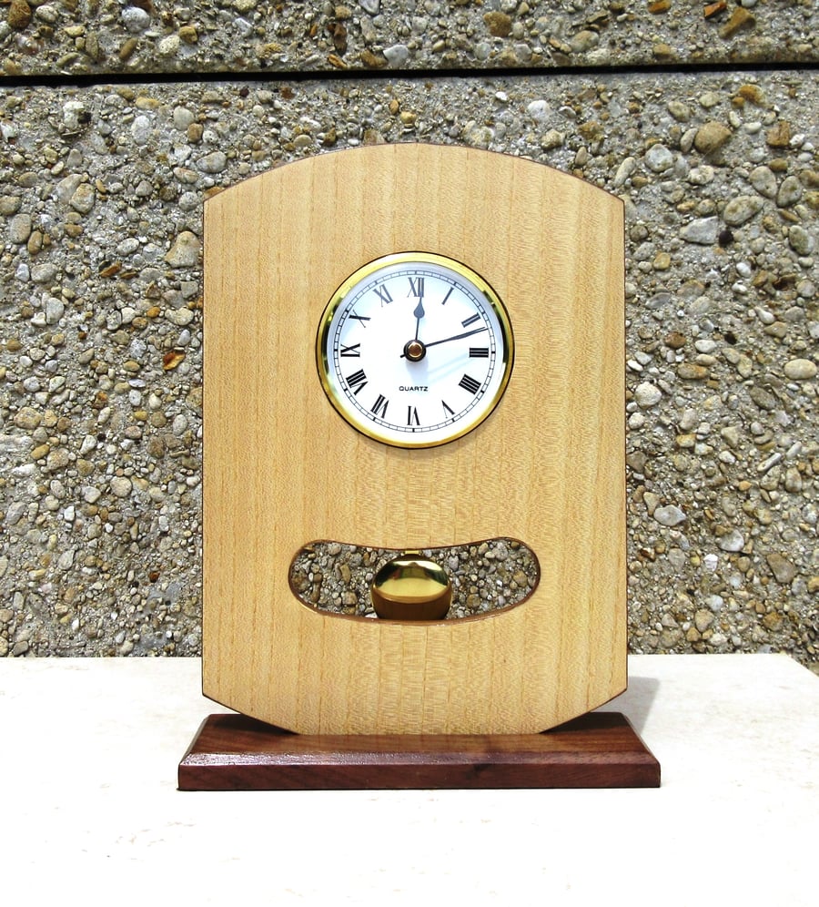 Ash & Walnut Wood Quartz Pendulum Clock - Handmade