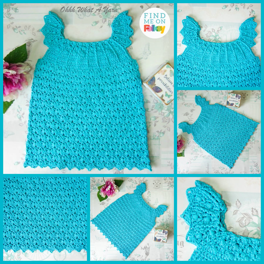 Turquoise crochet baby dress. Crochet dress. Toddler sun dress. 2-3 years