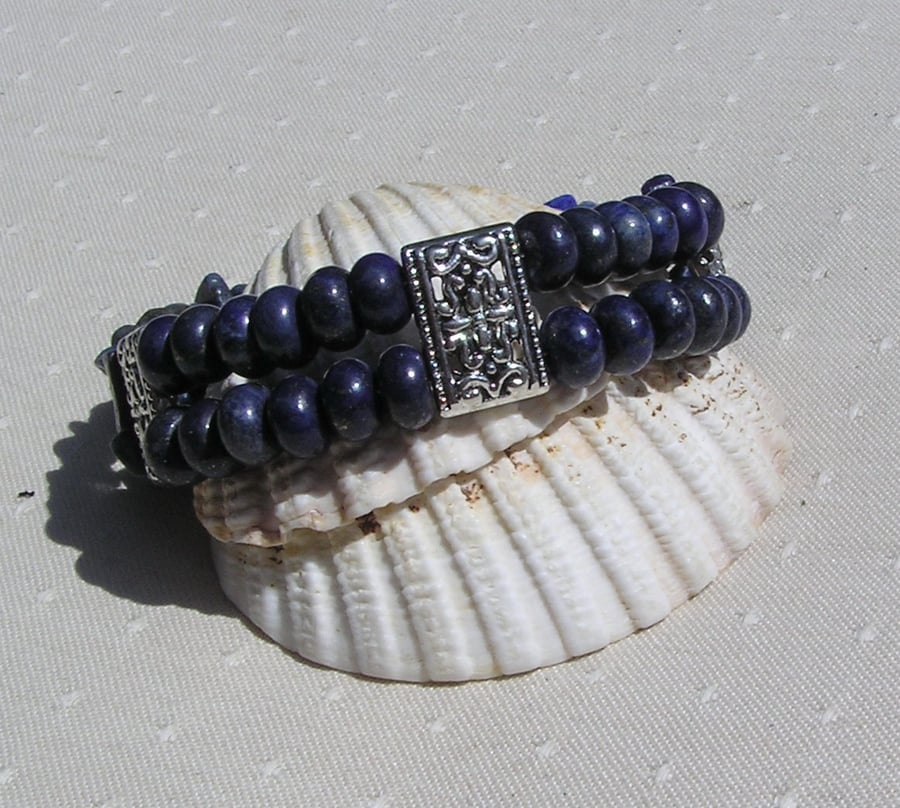 Blue Lapis Lazuli Crystal Gemstone Bracelet "Blue Delta"