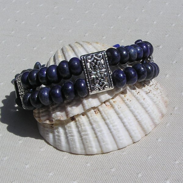 Blue Lapis Lazuli Crystal Gemstone Bracelet "Blue Delta"