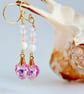 Pink Crystal Heart Earrings With Rose Quartz & Shell - Bridesmaid Gift, Birthday