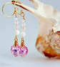 Pink Crystal Heart Earrings With Rose Quartz & Shell - Bridesmaid Gift, Birthday - Image 1