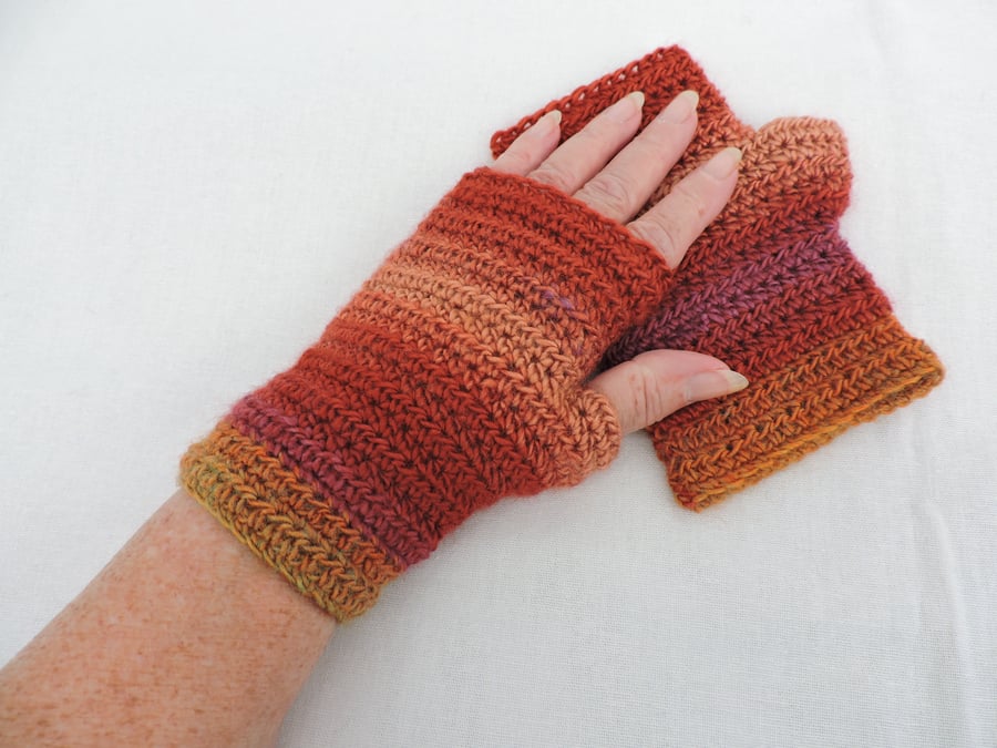 Seconds Sunday Mismatched Fingerless Mitts Burnt Orange Peach