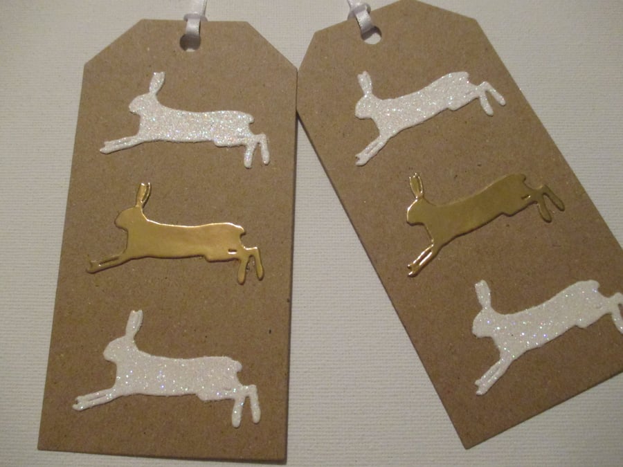 2x Bunny Rabbit Gift Tags ideal for Christmas or birthday presents