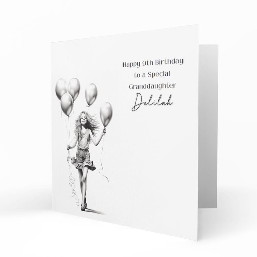 Personalised Birthday Card, Female, Little Girl With Balloons C193