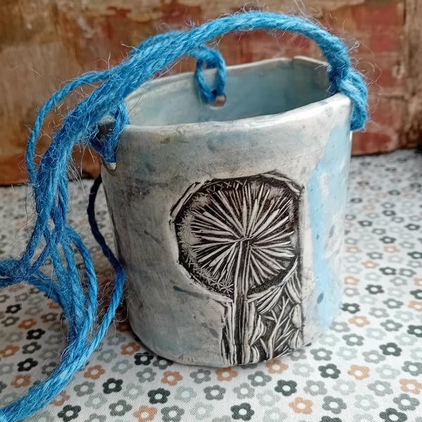 blue dandelion watercolour handmade plant pot ceramic pottery stoneware
