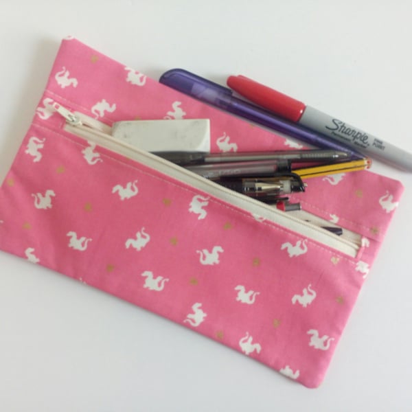 Dragon Pencil case, zipper pouch, lined cotton bag, back to school, drawing