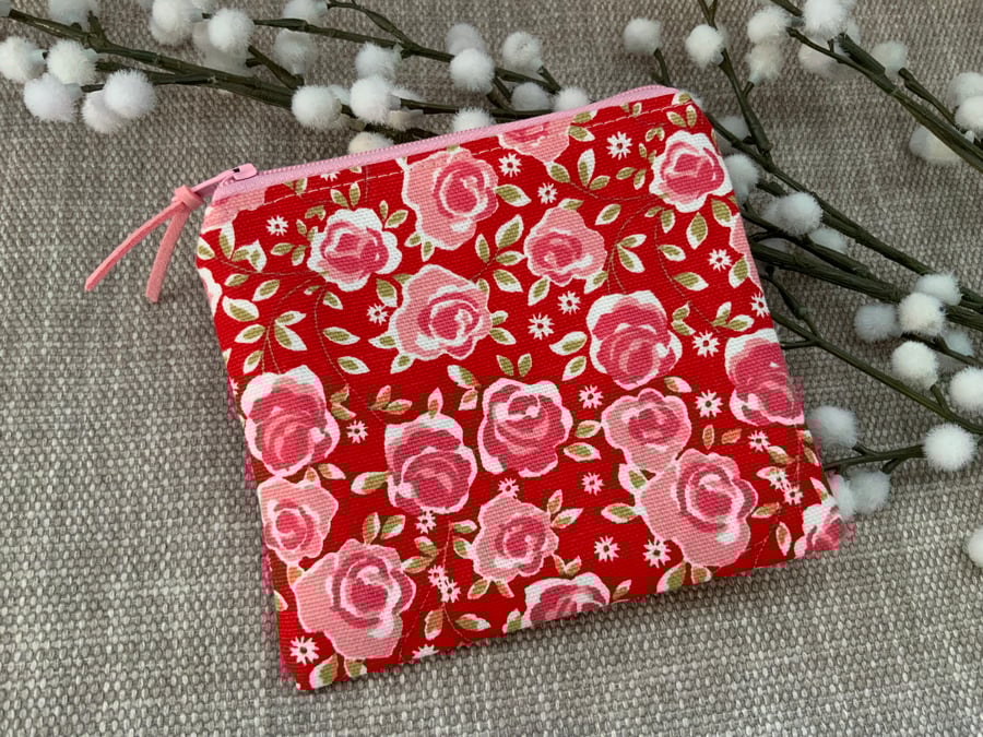 Fabric Coin Purse, Money Pouch, Zipped Purse, Purse, Card Holder, Floral