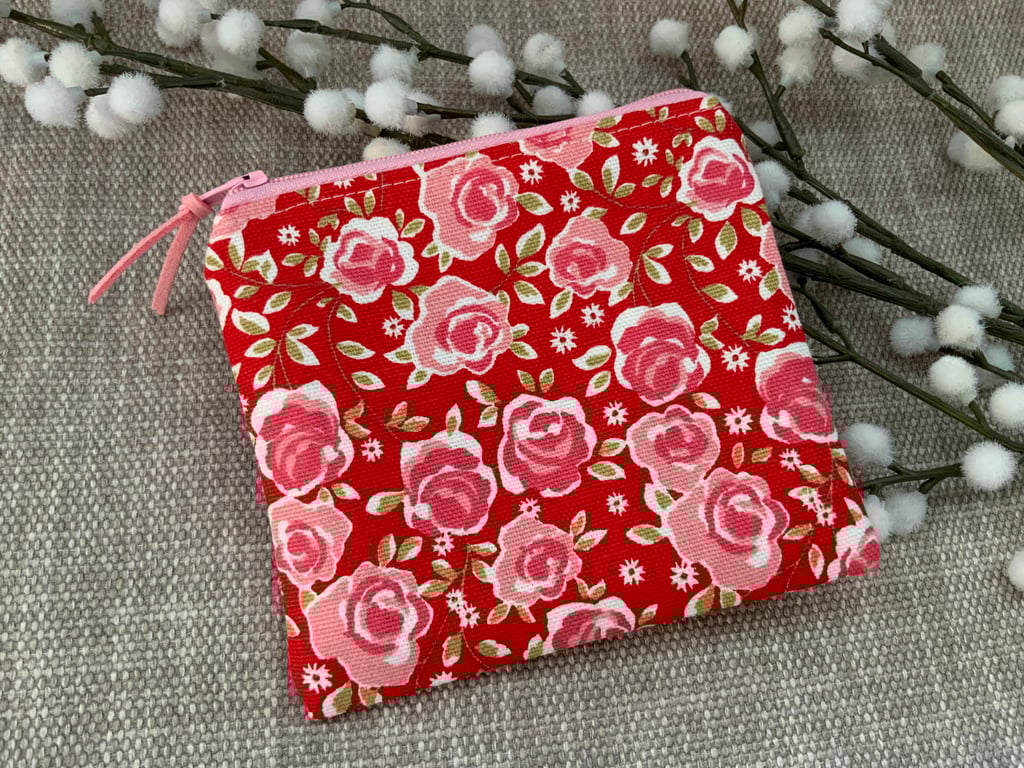 Fabric Coin Purse, Money Pouch, Zipped Purse, Purse, Card Holder, Floral
