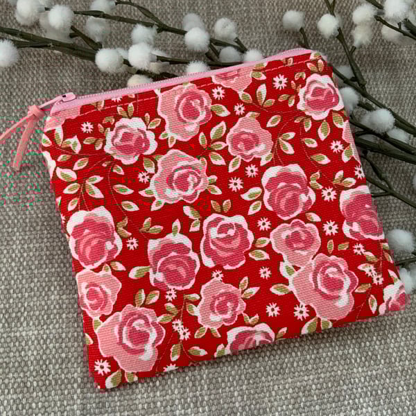 Fabric Coin Purse, Money Pouch, Zipped Purse, Purse, Card Holder, Floral