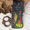Dry stone wall and hedgerow embroidered bookmark. 