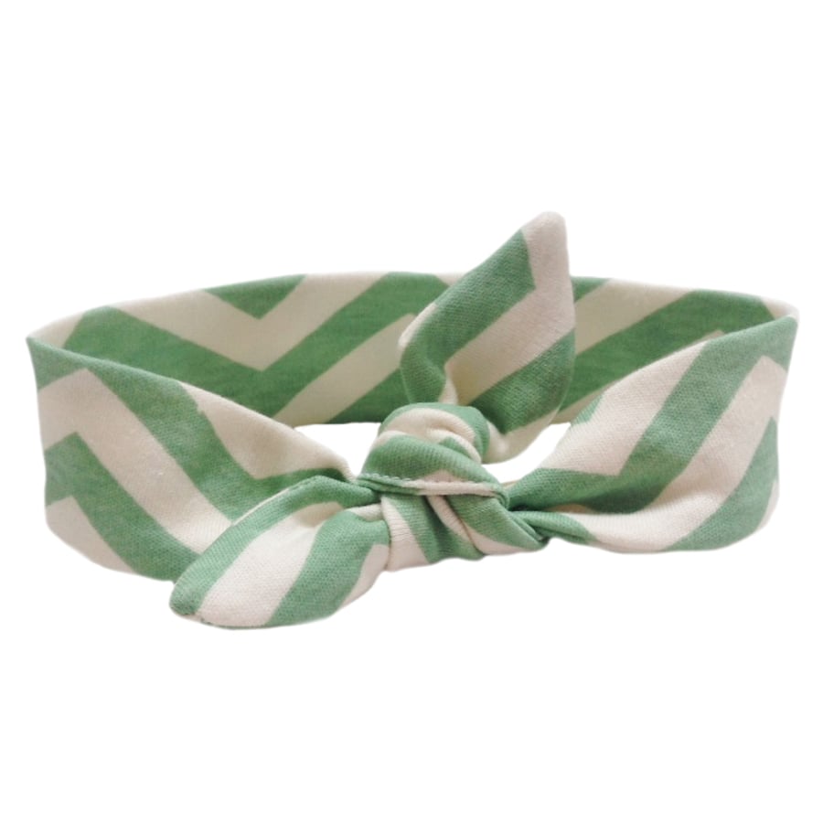 ORGANIC Baby Knotted Headband in Green CHEVRONS - Christmas gift ideas