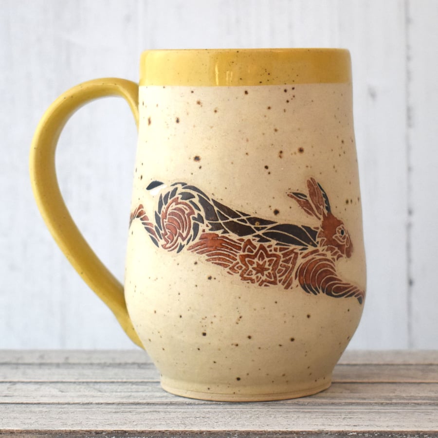 19-331 Running Hare Handmade Ceramic Stoneware Mug (Free UK postage)