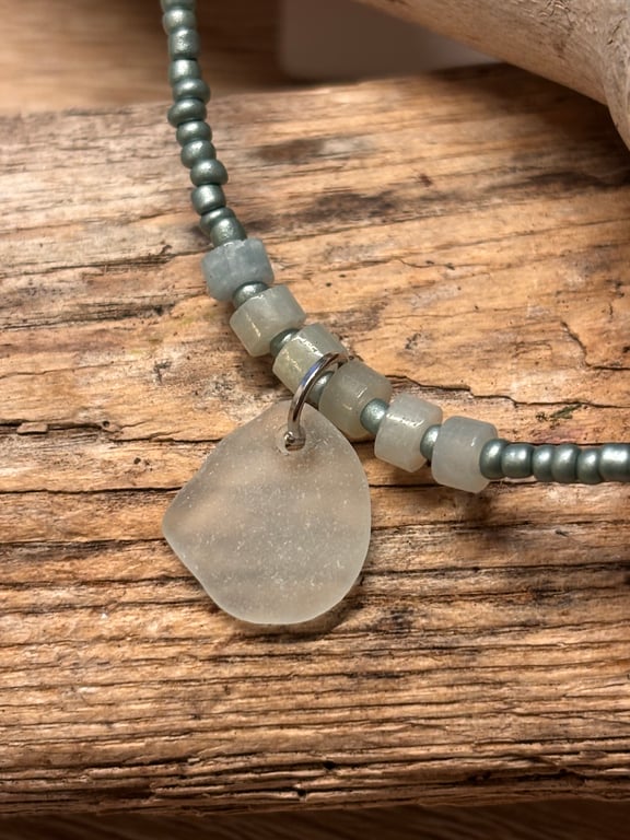 Bracelet - Seaglass Seed beads and Amazonite