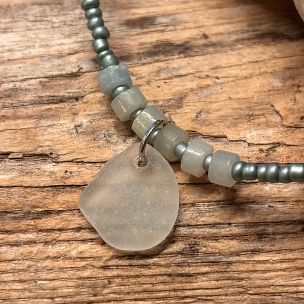 Bracelet - Seaglass Seed beads and Amazonite