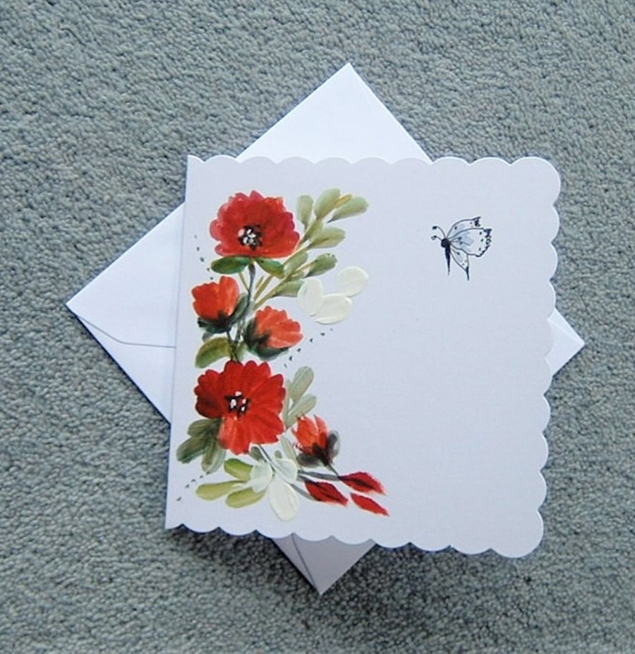 hand painted floral greetings card ( ref F 129 )