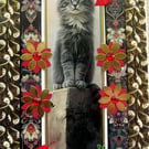 Grey Fluffy Cat - Hand Crafted Decoupage Greeting Card - Blank - 3172