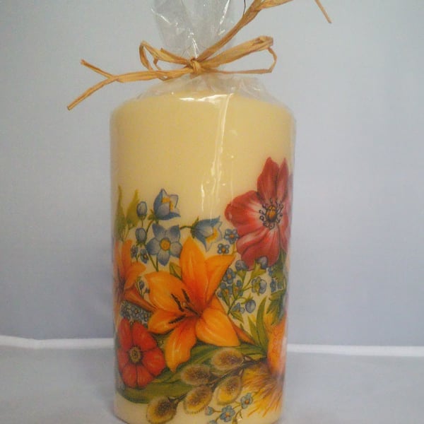 Decorated Candle Easter Floral Eggs Spring Napkin Decoupage Large Unusual 