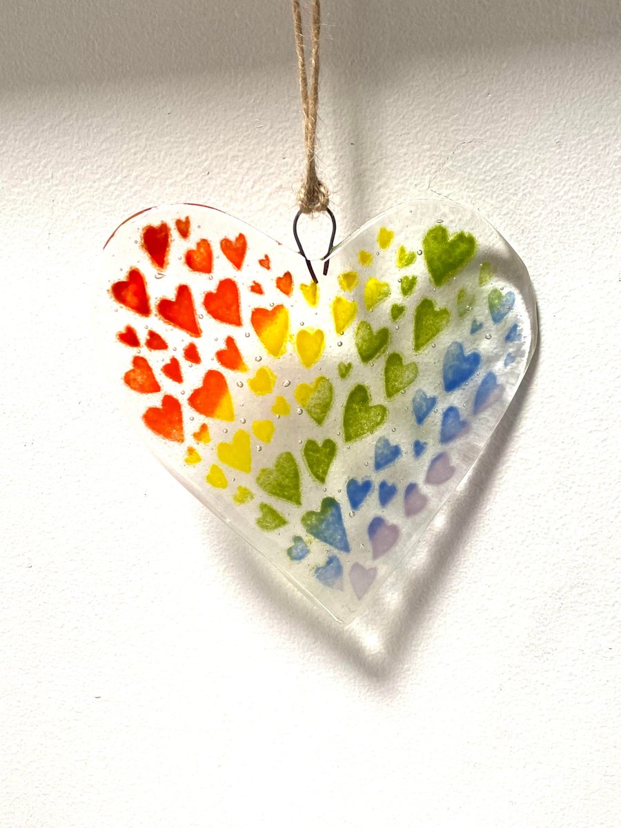 Fused Glass Rainbow Heart of Heart's Hanger