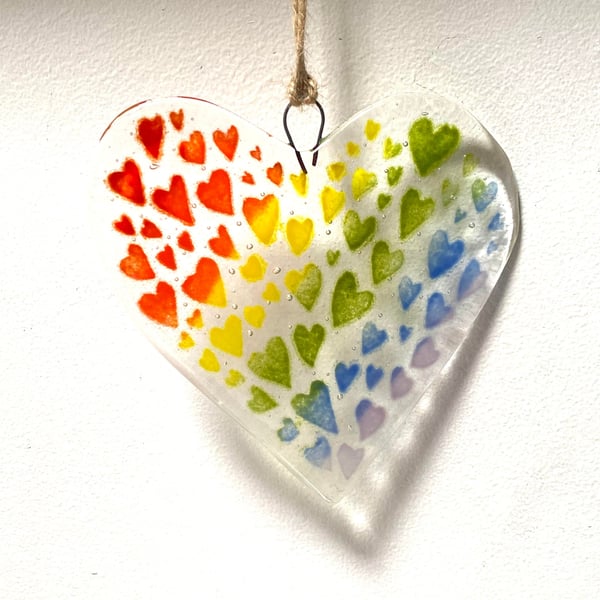 Fused Glass Rainbow Heart of Heart's Hanger