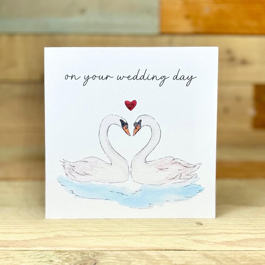 Swans Wedding Card, wedding congrats card, elegant swan wedding card, handmade 