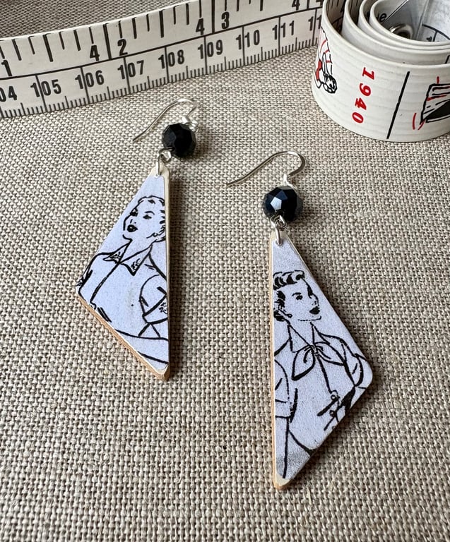 Upcycled wood earrings - dressmaking