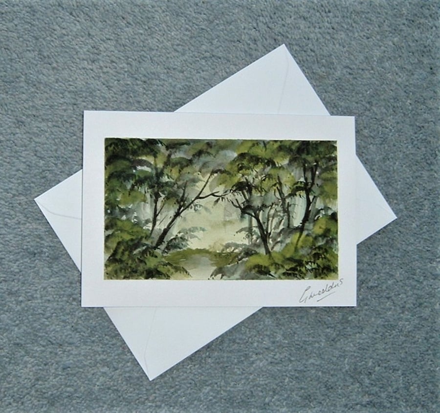 hand painted original watercolour landscape blank card ( ref F 956 )