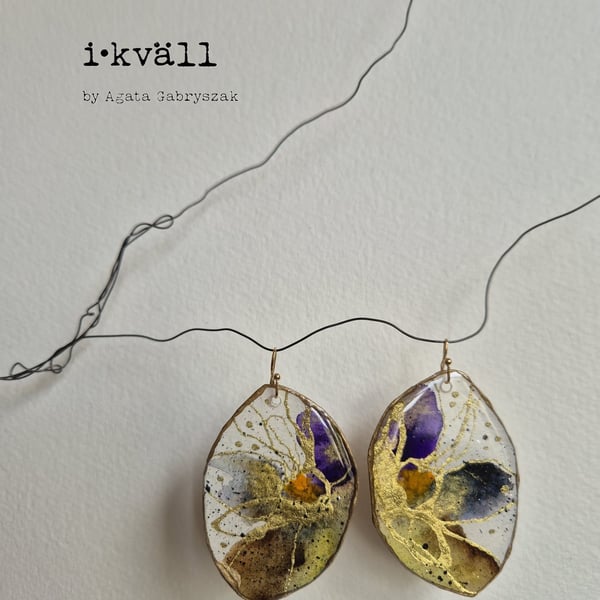 Large Lightweight Brown Gold Statement Artistic Earrings