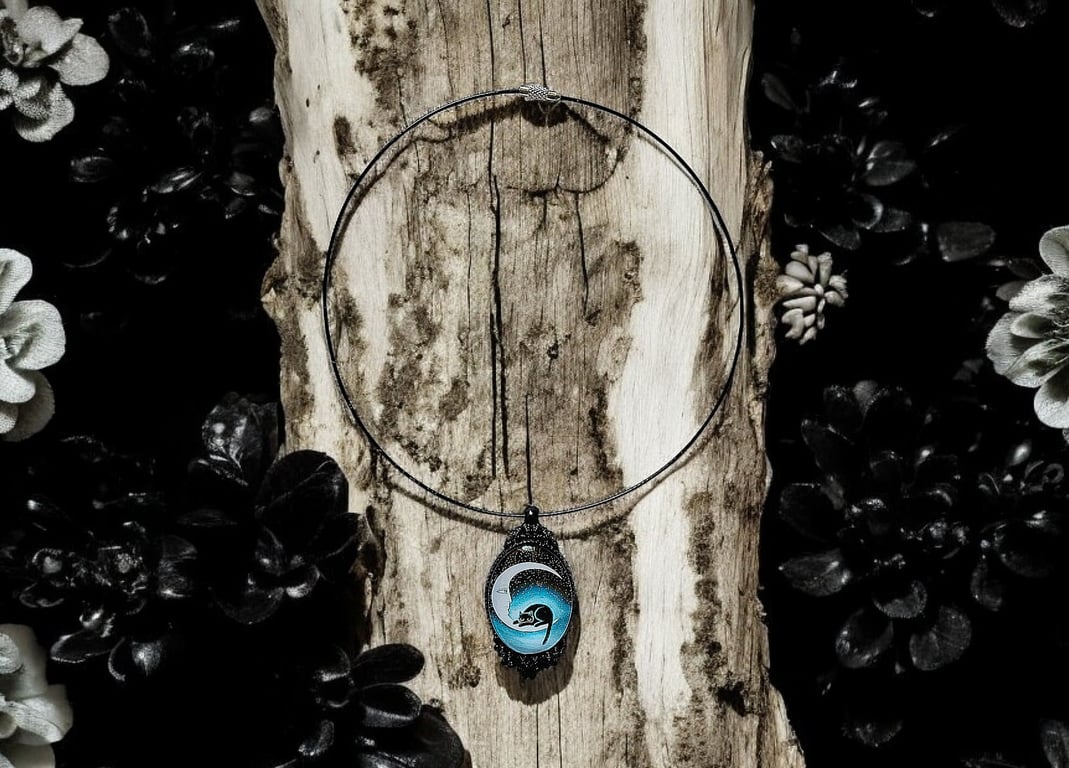 Black cat choker, mystical jewellery, cat jewellery, cat gifts, Boho jewellery, 