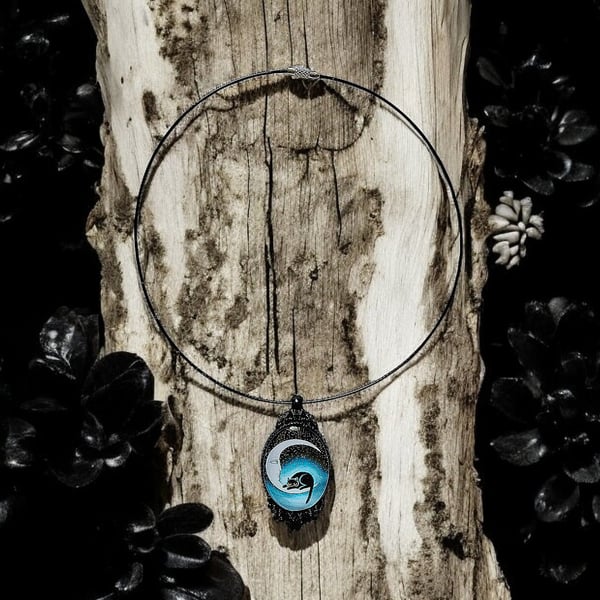 Black cat choker, mystical jewellery, cat jewellery, cat gifts, Boho jewellery, 