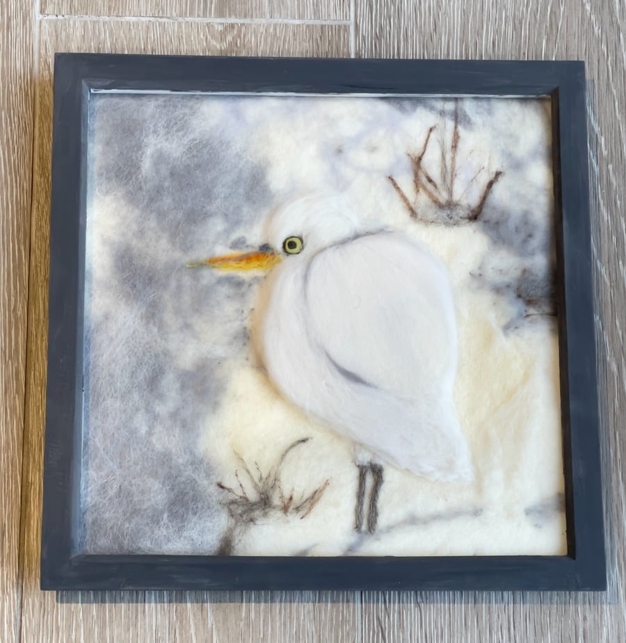 Wool felted Egret painting