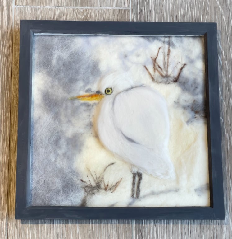 Wool felted Egret painting