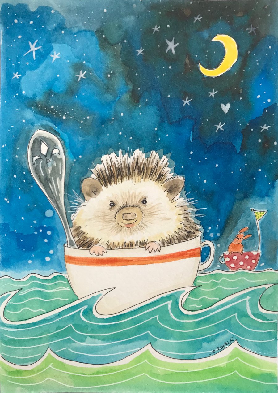 Original Painting Sailing hedgie Jo Roper