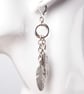 Silver feather earrings - long chain dangle stainless steel lever back earrings - Image 1