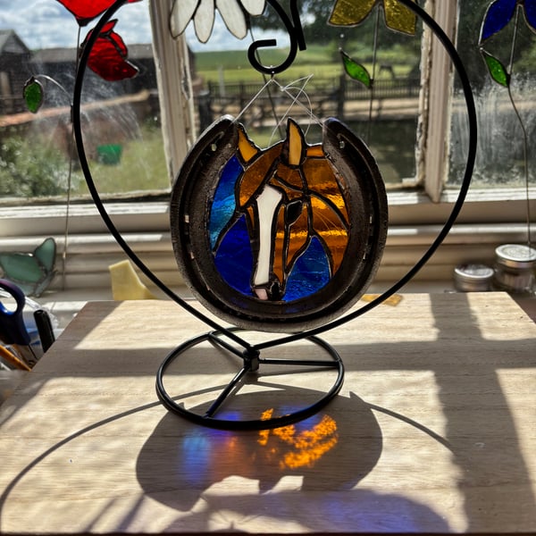 Stained glass horse portrait