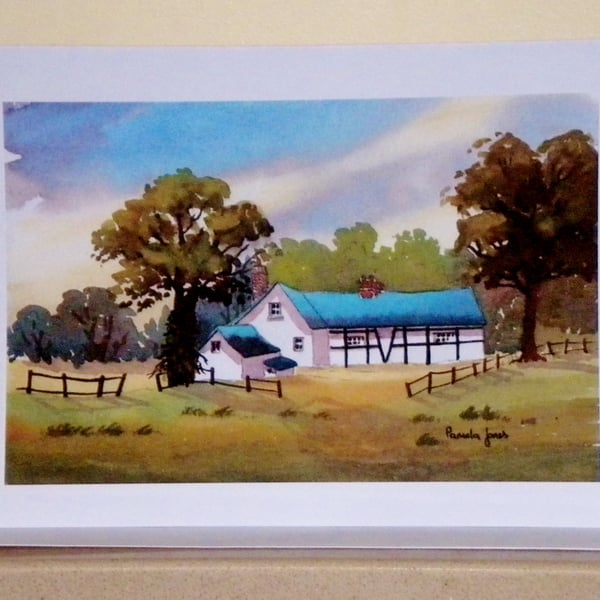 Artist Greetings Card, Hereford Cottage, Blank inside for own message, A5