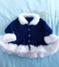Hand Knitted Girls Navy Sparkle Peplum Cardigan with Faux Fur Trim Age 2-4 - Image 1