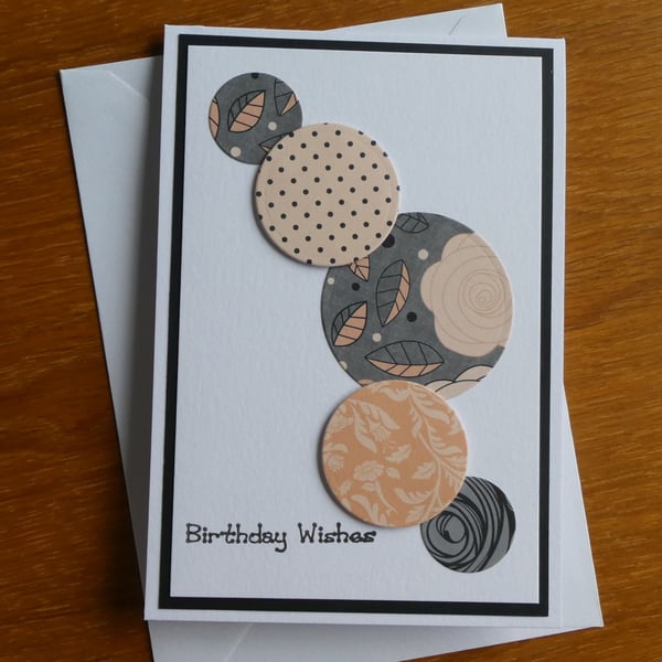 Birthday Card - Peach Floral Circles