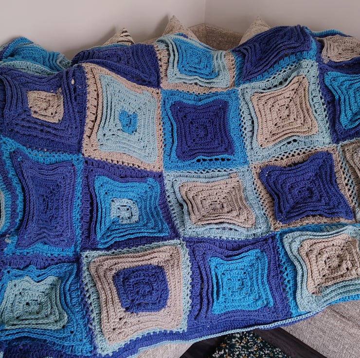 Hypnotic Tile Crochet Blanket Blue Dusk Folksy