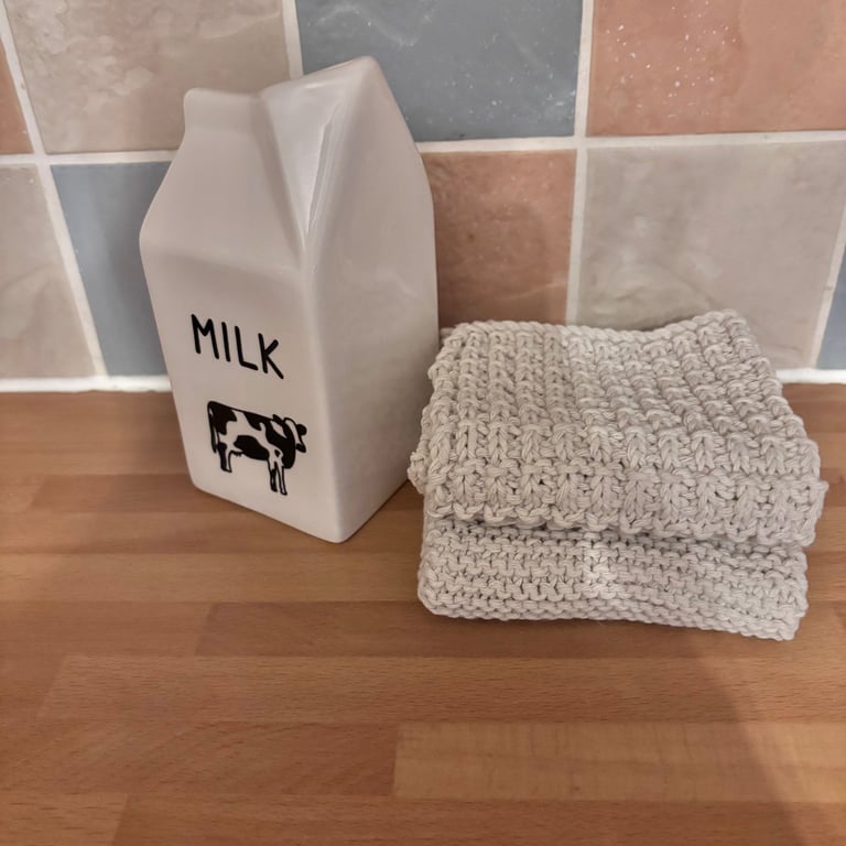 Hand Knitted Dishcloths- unbleached cotton