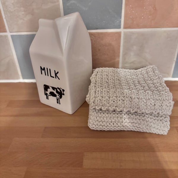 Hand Knitted Dishcloths- unbleached cotton