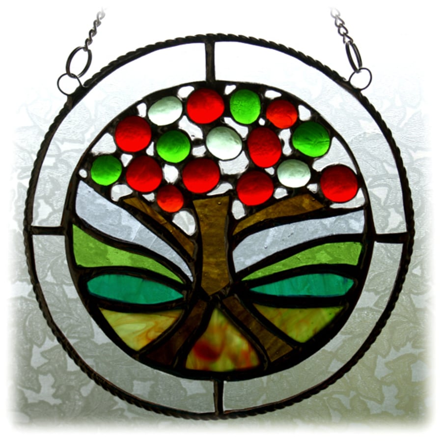 RESERVED for Rosehip Apple Tree Suncatcher Stained Glass Fruit Ring Picture