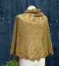 Hand knit beaded lace shawl in moss green vintage Shetland Wool - design LF106