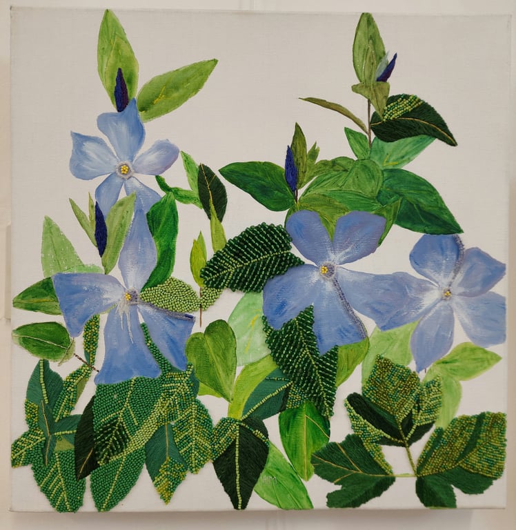Original mixed media Periwinkle flower art