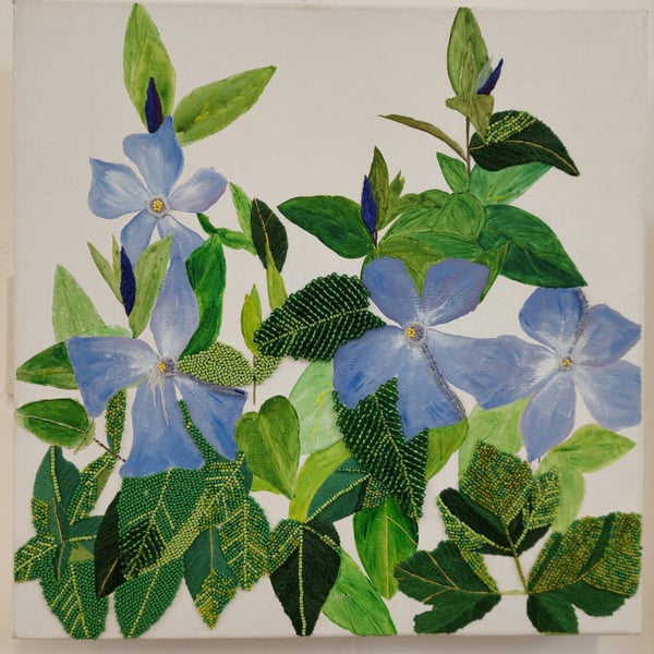 Original mixed media Periwinkle flower art