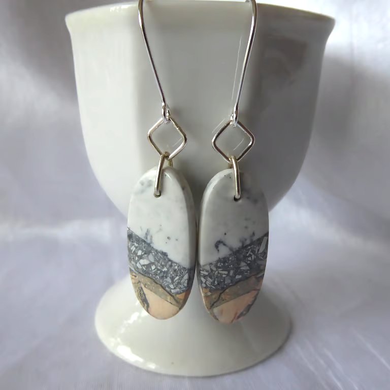 Sterling Silver and Maligano Jasper Sky Sea and Sand Earrings