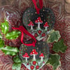 Toadstool hand-painted slate heart decoration 