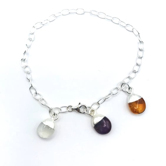 Birthstone Charm Bracelet - Sterling SIlver - 3 charms